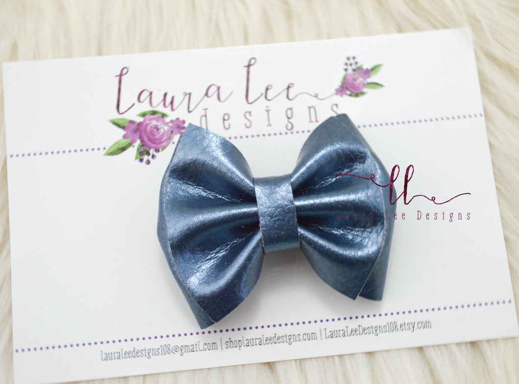 Little Millie Bow Style || Blue Vegan Leather