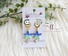 Starfish Clay Earrings || Mint and Navy  Blue