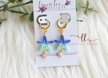 Starfish Clay Earrings || Mint and Navy  Blue