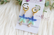 Starfish Clay Earrings || Mint and Navy  Blue