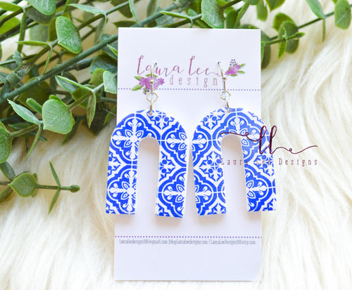 Large Nova Arch Clay Earrings || Blue and White || Made to Order