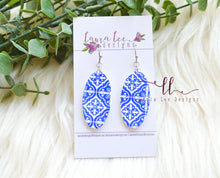 Small Jackie Oval Clay Earrings || Blue and White