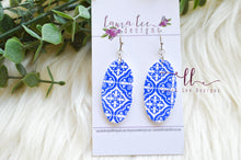 Small Jackie Oval Clay Earrings || Blue and White