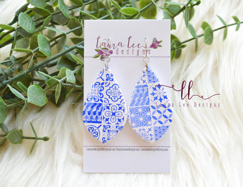Ursa Clay Earrings || Blue and White Tiles || Made to Order