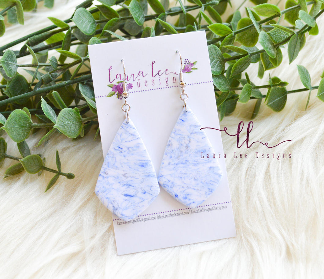 Wren Clay Earrings || Blue and White Marble
