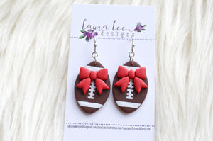 Clay Earrings || Football with Bow