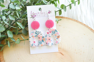 Curved Nova Small Arch Clay Earrings || Bright Floral