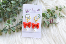 Bow Clay Earrings || Bright Red with Pearls || Made to Order