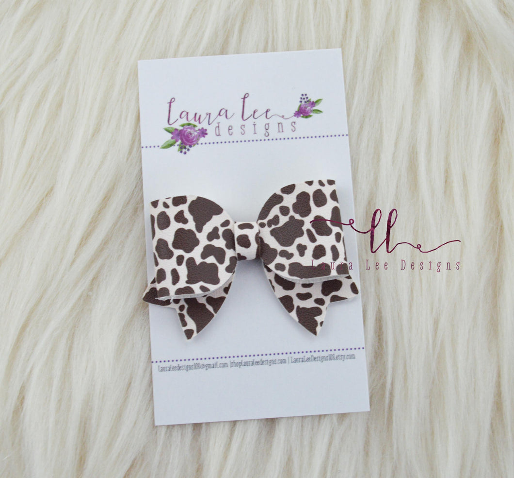 Bitty Style Bow || Brown Cow Print Vegan Leather