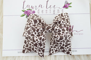 Large Missy Bow || Brown Cow Print Vegan Leather || Clip Only