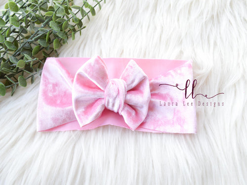 Small Julia Bow Headwrap || Bubblegum Pink Velvet