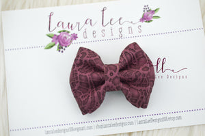 Mini Millie Bow Style || Burgundy Embossed Lace Vegan Leather