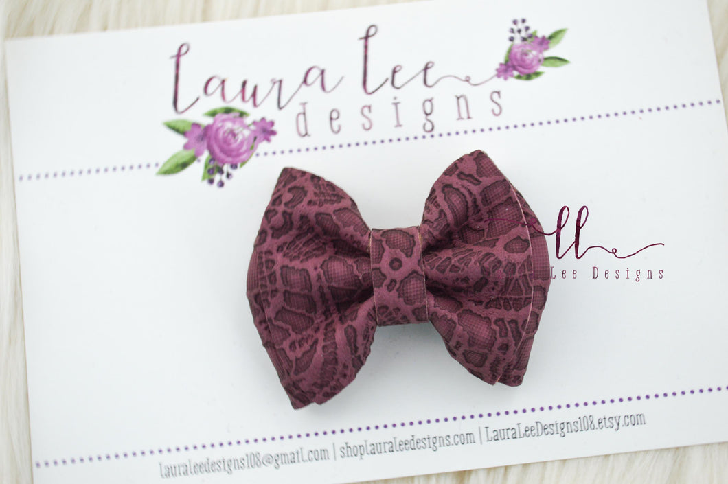 Mini Millie Bow Style || Burgundy Embossed Lace Vegan Leather