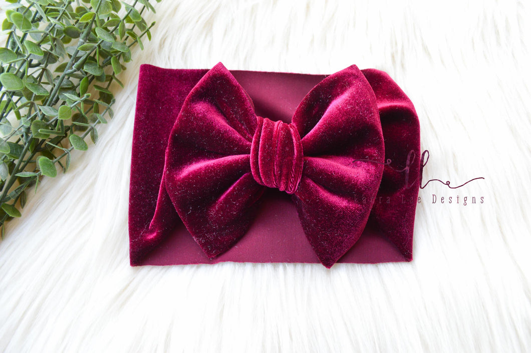 Large Julia Bow Headwrap || Burgundy Velvet