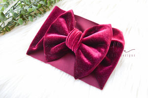 Large Julia Bow Headwrap || Burgundy Velvet