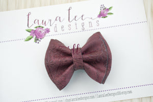 Mini Millie Bow Style || Deep Burgundy Embossed Lace Vegan Leather