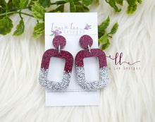 Rounded Rectangle Resin Earrings || Burgundy and Silver we