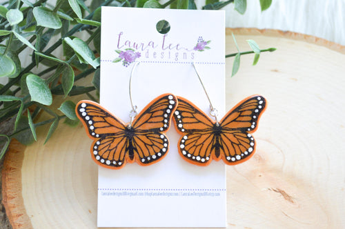 Butterfly Clay Earrings || Painted Monarch || Made to Order