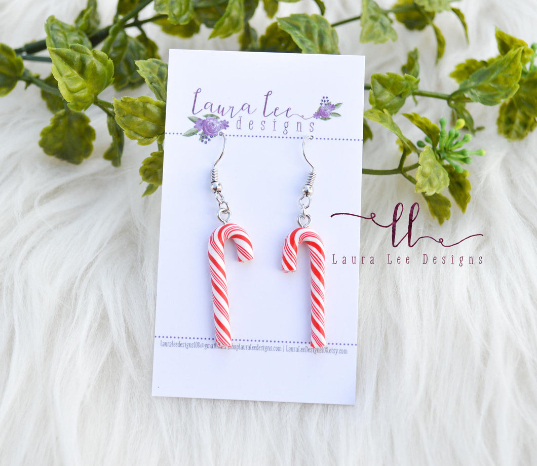 Clay Earrings || Candy Canes