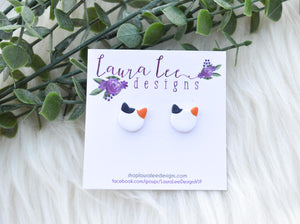 Cat Clay Stud Earrings || White with Orange and Black Patches