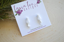 Cat Clay Stud Earrings || White