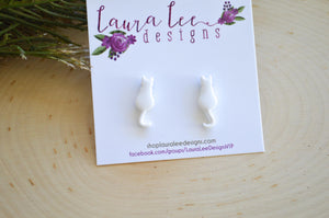 Cat Clay Stud Earrings || White