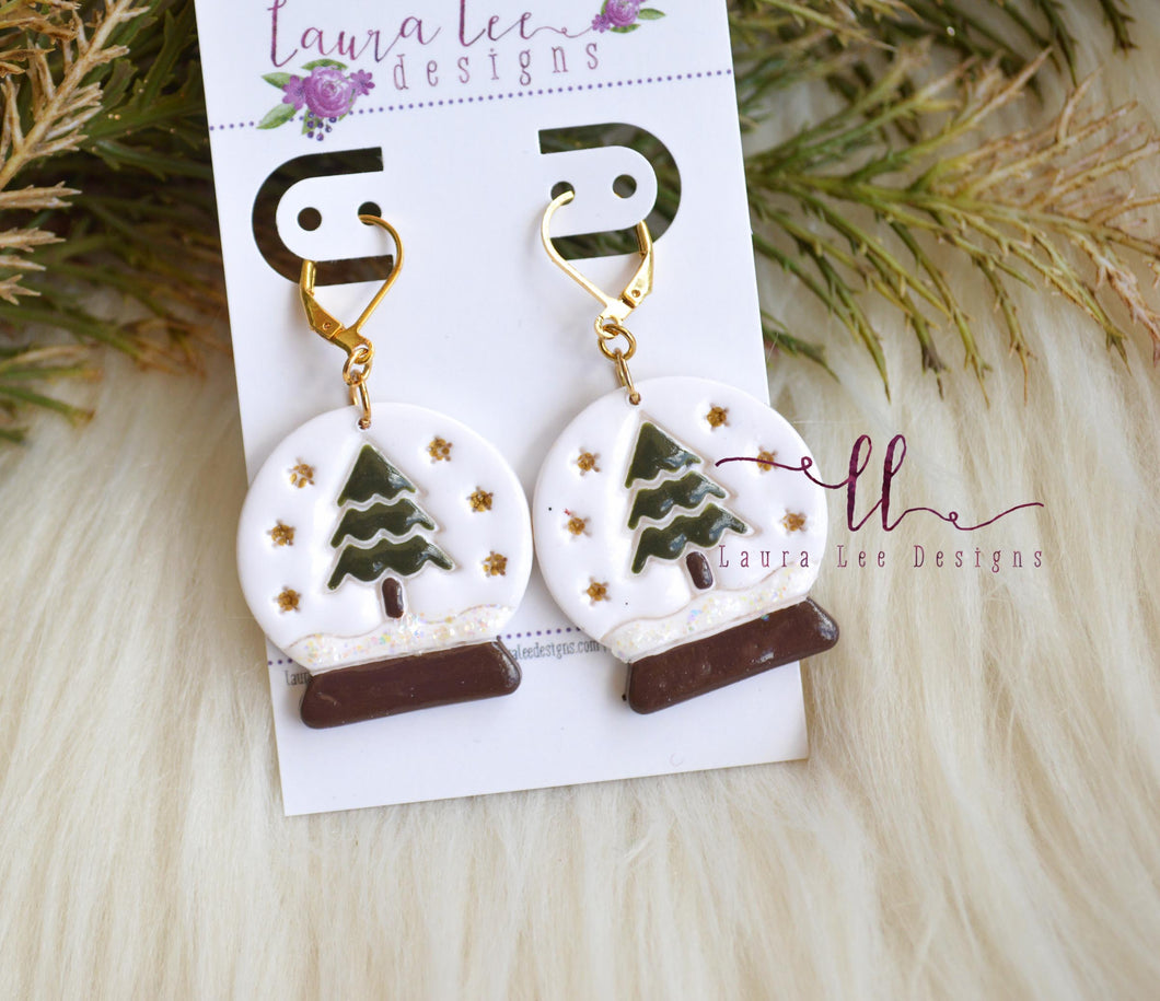 Snow Globe Clay Earrings || Christmas Tree Snow Globes