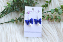 Bow Clay Earrings || Cobalt Blue with Pearls || Made to Order