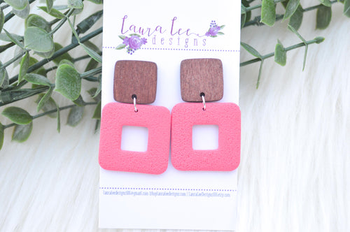 Open Square Clay Earrings || Coral Pink || Made to Order