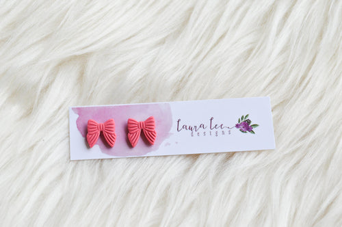 Bow Clay Stud Earrings || Coral || Made to Order