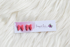 Bow Clay Stud Earrings || Coral || Made to Order