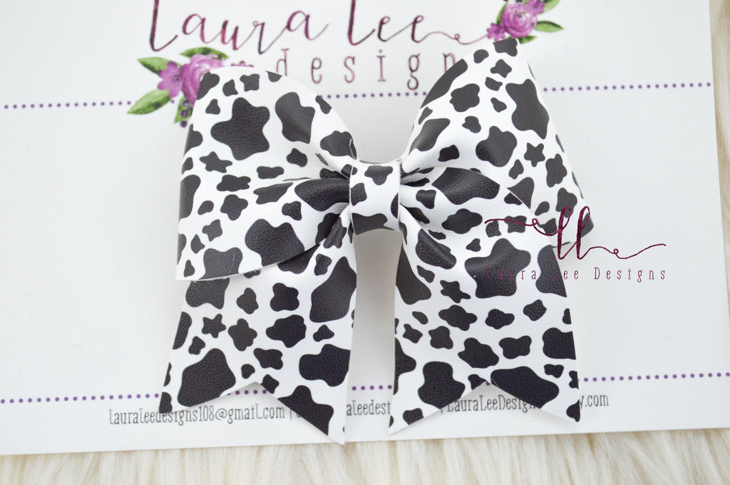 Large Missy Bow || Cow Print Vegan Leather || Clip Only