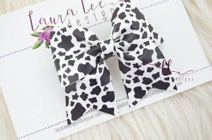 Large Missy Bow || Cow Print Vegan Leather || Clip Only
