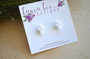 Cross Clay Stud Earrings || White