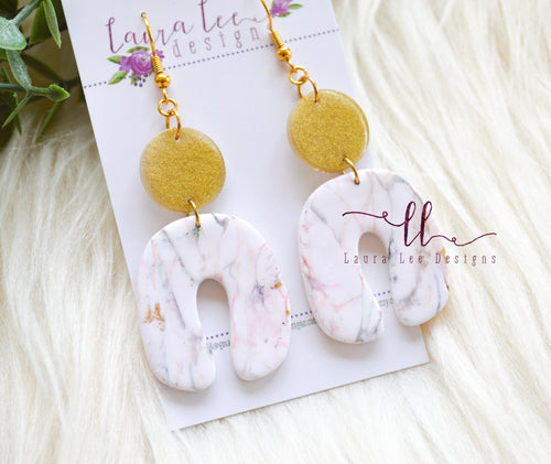 Curved Nova Arch Clay Earrings || Marble Swirl