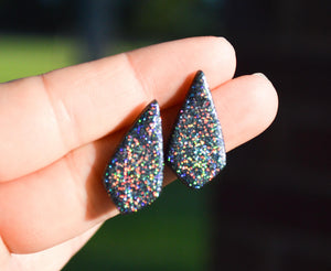 Dagger Stud Earrings || Holographic Gray Glitter || Made To Order