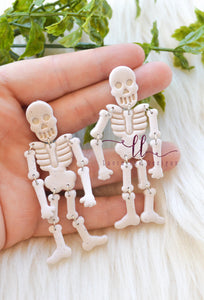 Dancing Skeleton Clay Earrings || Pale Gray Speckled
