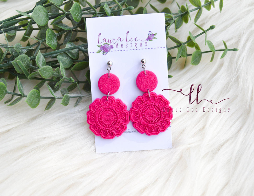 Tessa Clay Earrings || Dark Pink || Made to Order