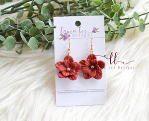 Flower Clay Earrings || Dark Red