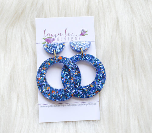 Stud Circle Resin Earrings || Deep Blue Sea Glitter