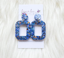 Rounded Rectangle Resin Earrings || Deep Blue Sea Glitter