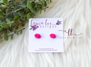 Lips Clay Stud Earrings || Dark Pink