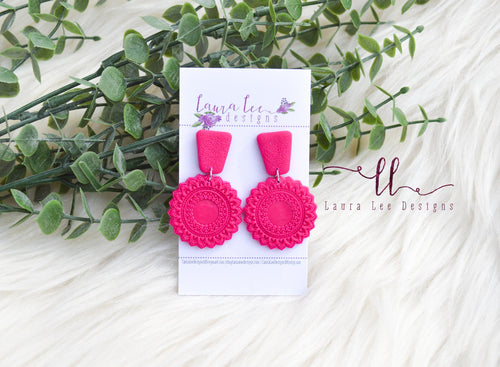 Mandala Clay Earrings || Dark Pink || Made to Order