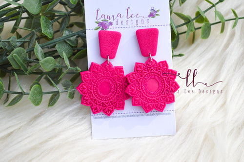 Mandala Clay Earrings || Dark Pink || Made to Order