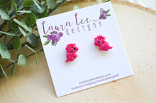 Dinosaur Clay Stud Earrings || Dark Pink Triceratops || Made to Order