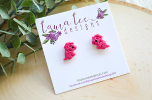 Dinosaur Clay Stud Earrings || Dark Pink Triceratops || Made to Order