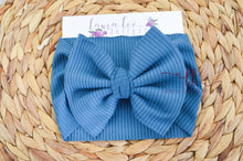 Large Julia Bow Headwrap || Dusty Blue Rib Knit