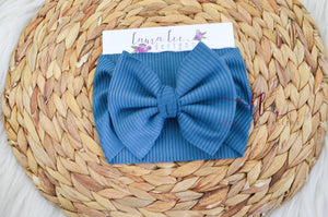 Large Julia Bow Headwrap || Dusty Blue Rib Knit