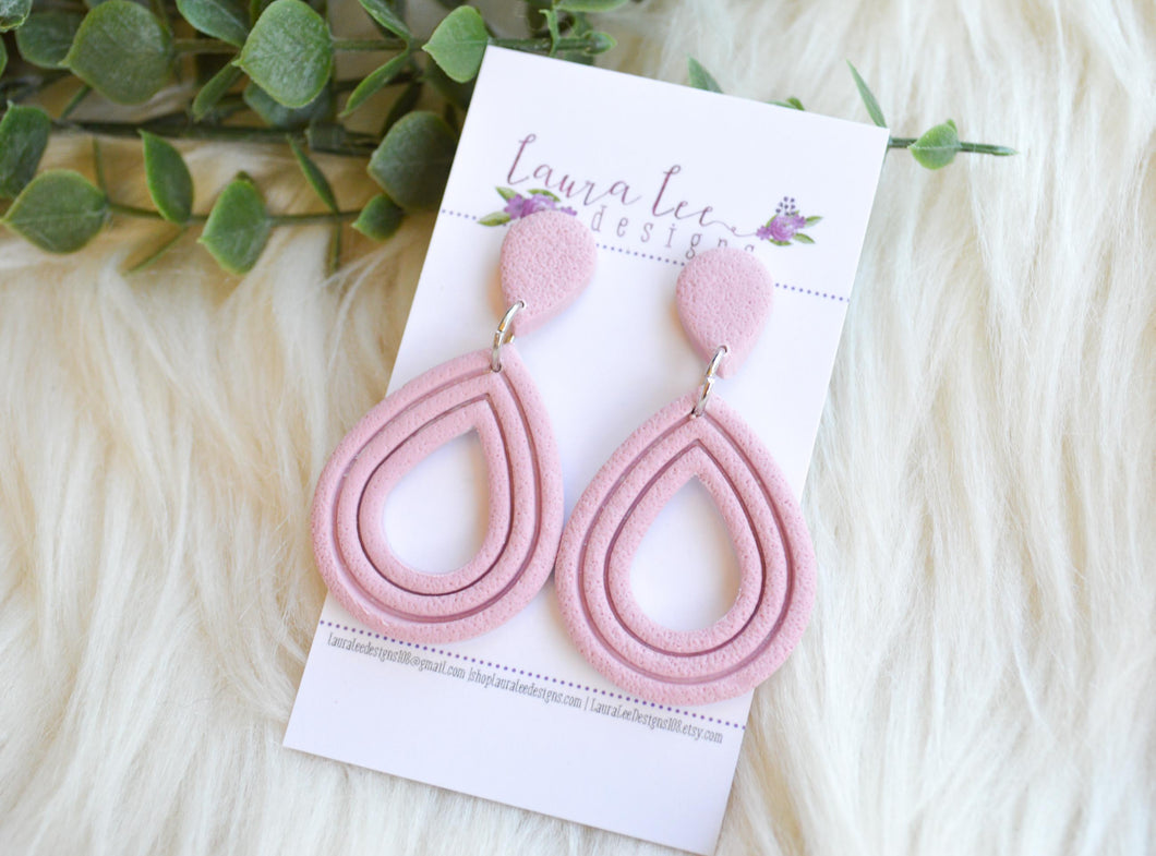 Emma Teardrop Clay Earrings || Mauve Pink with Stud top