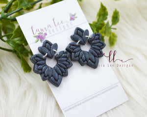 Fancy Lotus Clay Earrings || Black Holographic Glitter